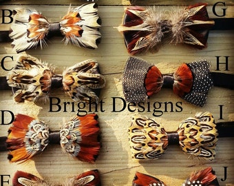 Handmade feather bow ties, huge discount shipping on multiple bowties.