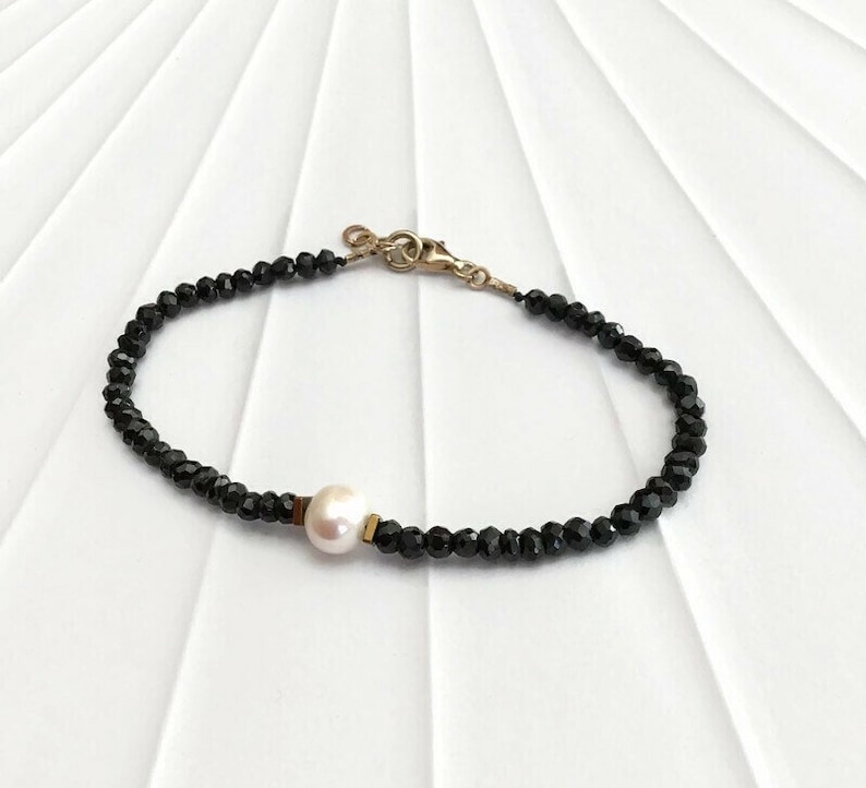 black spinel bracelet fresh water pearl jewellery gift for her jewellery