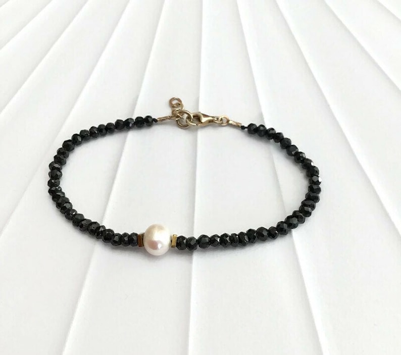 black spinel bracelet fresh water pearl jewellery gift for her jewellery