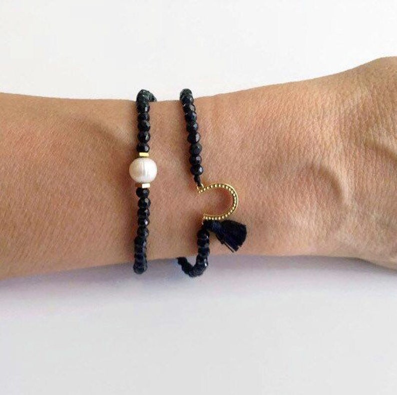 black spinel bracelet fresh water pearl jewellery gift for her jewellery