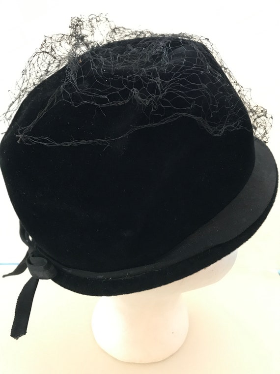 Vintage Velvet Womens Hat 1940's 1950's Adoria Black … - Gem
