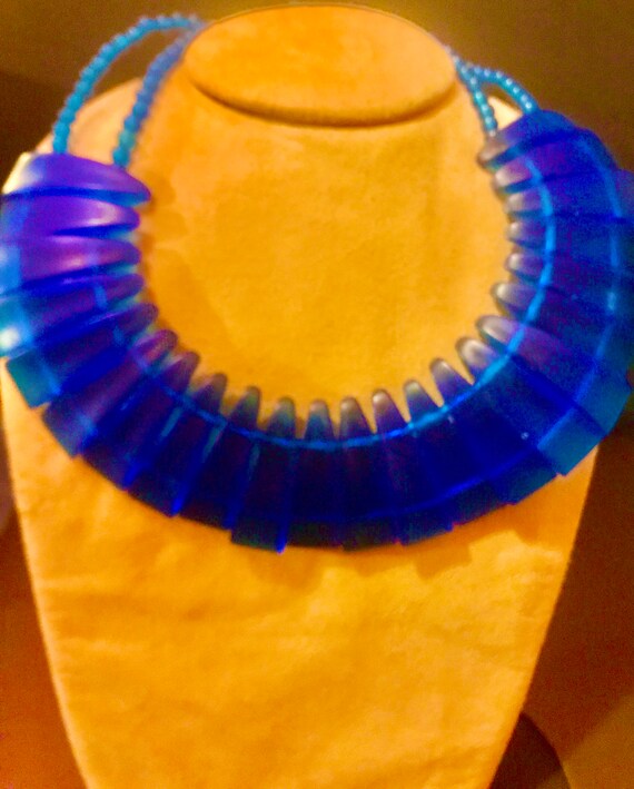 Vintage Statement COLLAR Choker Necklace Blue Luc… - image 5