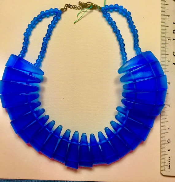 Vintage Statement COLLAR Choker Necklace Blue Luc… - image 10