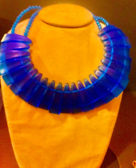 Vintage Statement COLLAR Choker Necklace Blue Luc… - image 6