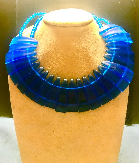 Vintage Statement COLLAR Choker Necklace Blue Luc… - image 3