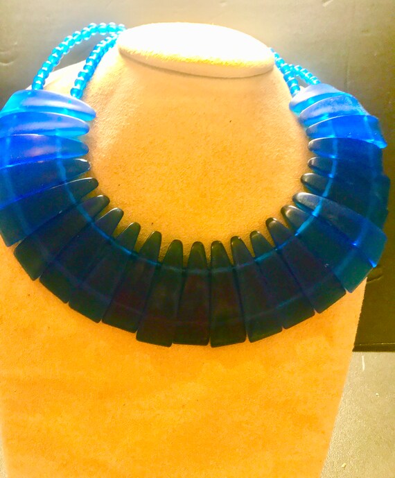 Vintage Statement COLLAR Choker Necklace Blue Luc… - image 8