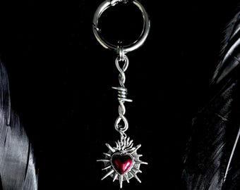 Barbed Wire Sacred Heart Keyring, Keychain, Bag Charm, Boot Charm,  Bag Accessory, Gothic Accessories, Handmade, Unisex Gifts, Red Heart
