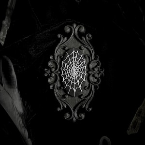 Embroidered Spider Web Ornate Black Frame, Filigree Wooden Frame, Hand Embroidered, Embroidered Spider Web, Gothic Decor, Gothic Home Decor