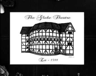 The Globe Theatre, Shakespeare's Globe, Tudor Manor, B&W Print