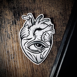 Anatomical Crying Heart Vinyl Sticker, Shaded Heart Tattoo, Vinyl Sticker, Laptop Sticker,Waterproof Sticker,Vinyl Decal, Traditional Tattoo