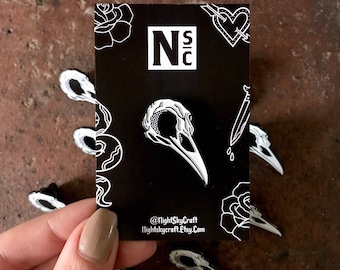 Glow in the Dark Pin, Crow Skull Pin, Soft Enamel Pin, Skull Pin, Glow Pin, Enamel Pin, Goth Pin, Glow in the Dark, Pin Badge, Crow Skull