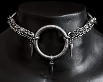 Gargantilha com espigões de cota de malha, colar de cota de malha, joias de cota de malha, gargantilha medieval, joias góticas, aço inoxidável, feito à mão, unissex