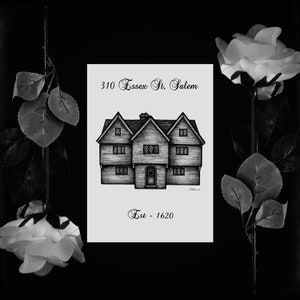 310 Essex St, Salem, Salem Witch House, B&W Print, Pencil Sketch Print, Haunted Mansion, Fine Art Print, A5, Home Decor, Haunted Residences