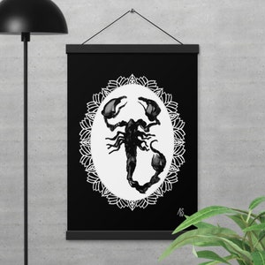 My Little Scorpion with Wooden Hanging Frame, Art Print, Pencil Drawing Print, Fine Art Print, Scorpion Art, Gothic Decor, Gothic Art Print