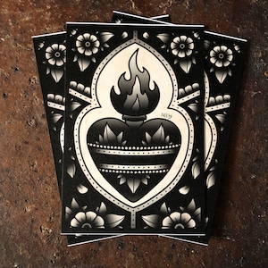 Mini Print, Tattoo Herz Mini Print, Postkarte, Tattoo Kunstdruck, Mini Flash Print, Tattoo Postkarte, Traditioneller Tattoo Print, A6 Druck