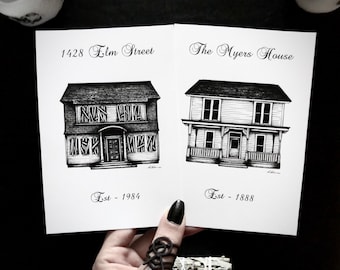 Elm Street & Myers House Print Set, Print Set, Pencil Sketch Print, Haunted Houses, Art Print, Gothic Home Decor, Halloween House Prints