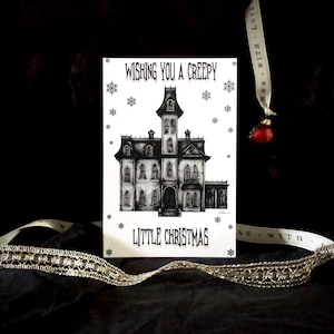 Horror House Weihnachtskarte, Addams Family House, Weihnachtskarte, Weihnachtskarten, Spukhäuser, Architektur Print, Alternative Karten