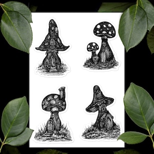 Feuille d'autocollants Fantasy Homes 105-108, Feuille d'autocollants en vinyle, Stickers pour journaux, Stickers agenda, Scrapbooking, Cottagecore, Art fantastique
