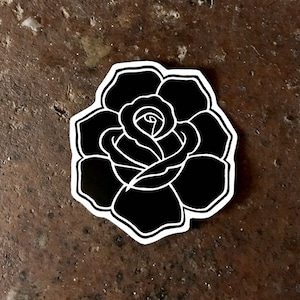 Vinyl Sticker, Black Tattoo Rose Sticker, Laptop Sticker, Waterproof Sticker, Vinyl Decal, Rose Sticker, Traditional Rose, Rockabilly Rose