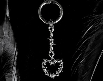 Barbed Wire Heart Keyring, Gothic Keychain, Bag Charm, Boot Charm, Bag Accessory, Gothic Accessories, Unisex Accessories, Unisex Gifts
