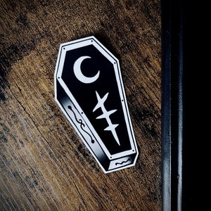 Moon Coffin, Vinyl Sticker, Coffin Sticker, Laptop Sticker, Waterproof, Halloween Sticker, Vinyl Decal, Tattoo Sticker, Planner Stickers