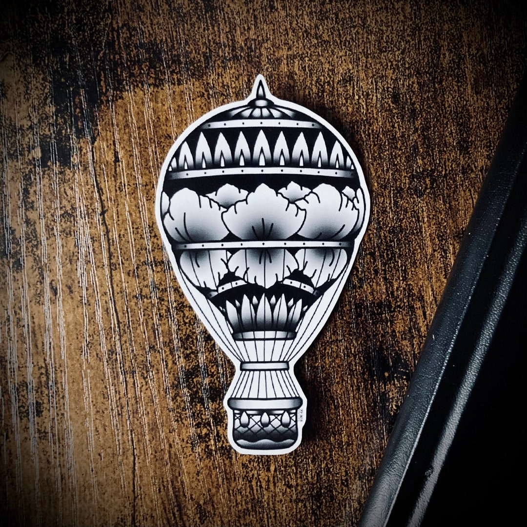 Peony Tattoo Hot Air Balloon Vinyl Sticker Laptop Sticker Etsy