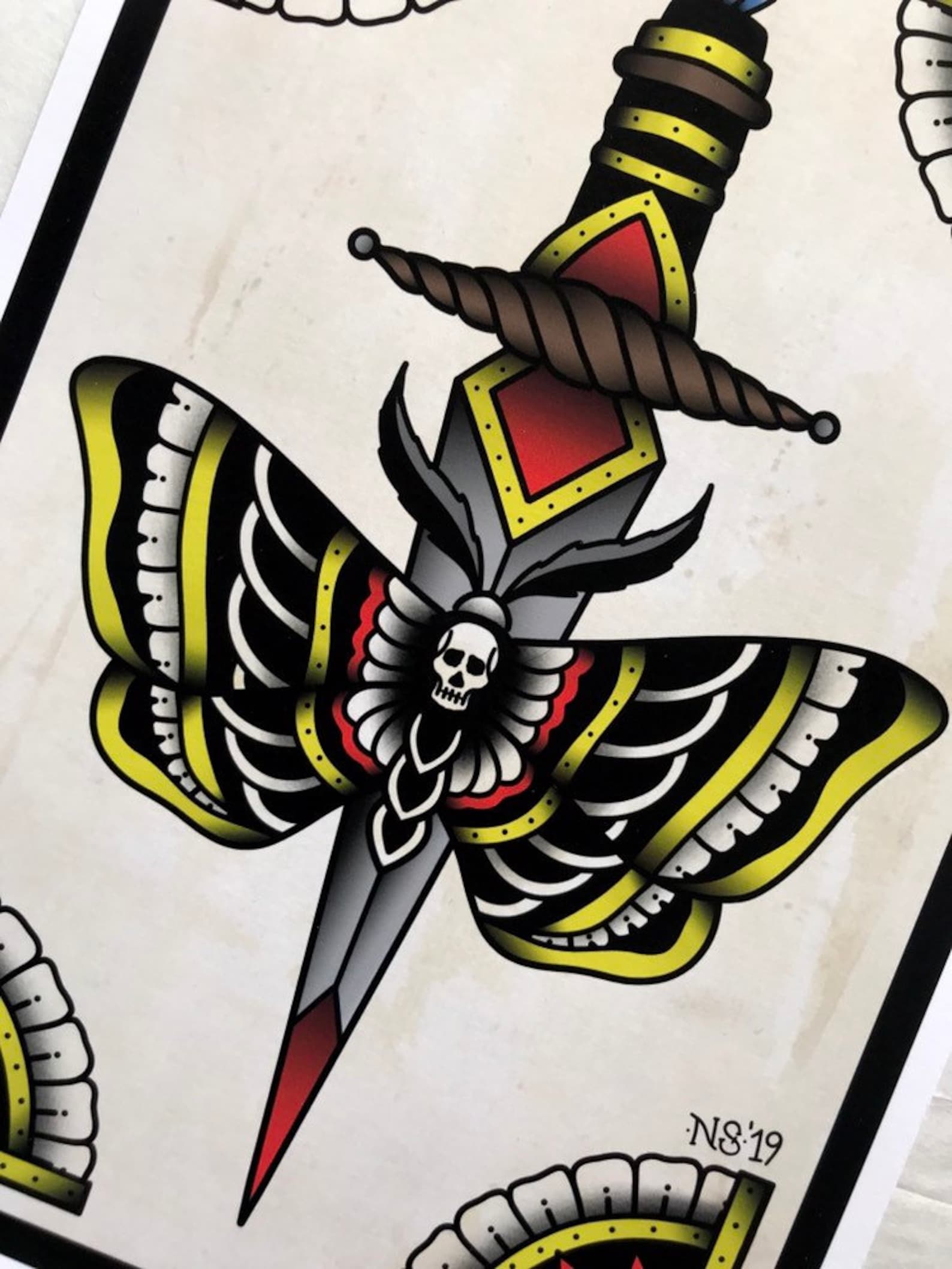 Death Moth Tattoo Print Moth Dagger Print Tattoo Print Etsy