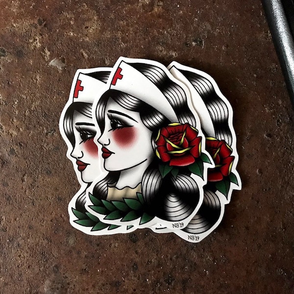 Vinyl Sticker, Nurse Sticker, Traditional Tattoo Sticker, Laptop Stickers, Rockabilly, Vinyl Decal, Tattoo Nurse Sticker, Waterproof Sticker