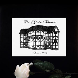 The Globe Theater, Shakespeare's Globe, Tudor Manor, B&W Druck, Fine Art Print, Spukhäuser, A5, Dekoration, Architektur Skizze, Tudor Manor