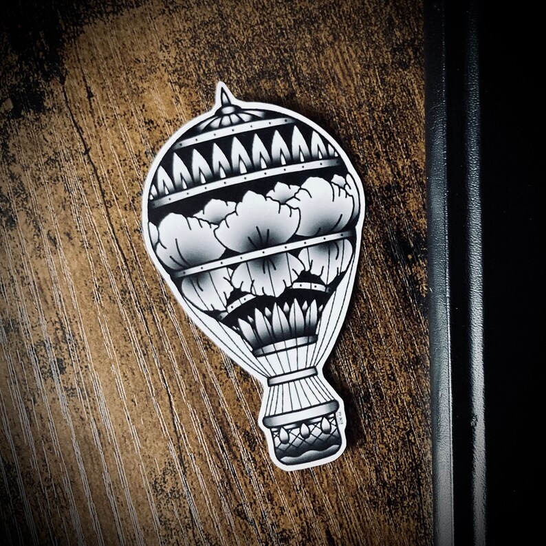 Peony Tattoo Hot Air Balloon Vinyl Sticker Laptop Sticker Etsy