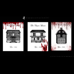 Stampe di Halloween in edizione speciale, stampa insanguinata, stampa di disegni a matita, case infestate, stampa artistica, arredamento per la casa, stampa di case degli orrori