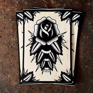 Mini impression, mini impression roses et épines, carte postale, impression d'art de tatouage, mini impression flash, carte postale de tatouage, impression de tatouage traditionnel, impression A6