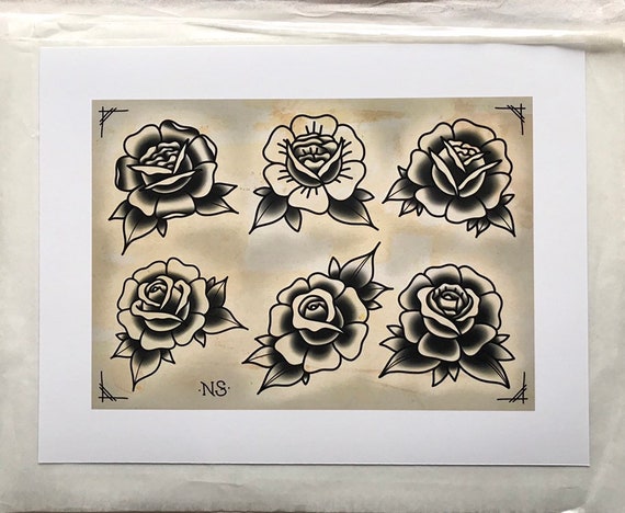 Rose Tattoo Flash Poster Print