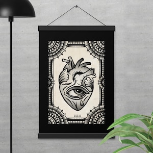 Poster Anatomisches Herz mit Holzrahmen, Tattoo Flash, Tattoo Art, Posterdruck, Kunstdruck, Tattoo Flash Print, Tattoo Art