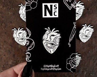Glow in the Dark Pin, Anatomical Heart Pin, Soft Enamel Pin, Heart Pin, Glow Pin, Enamel Pin, Goth Pin, Glow in the Dark, Pin Badge, Vday