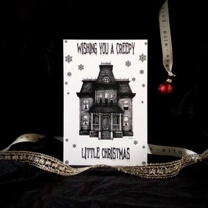 Psycho House, Horror House Christmas Card, Christmas Card, Xmas Cards, Bates House, Haunted Houses, Architecture Print, Alternative Cards