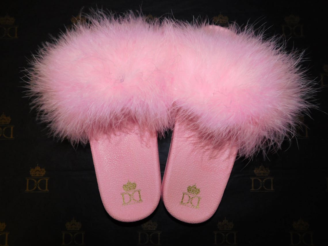 light pink fuzzy slides