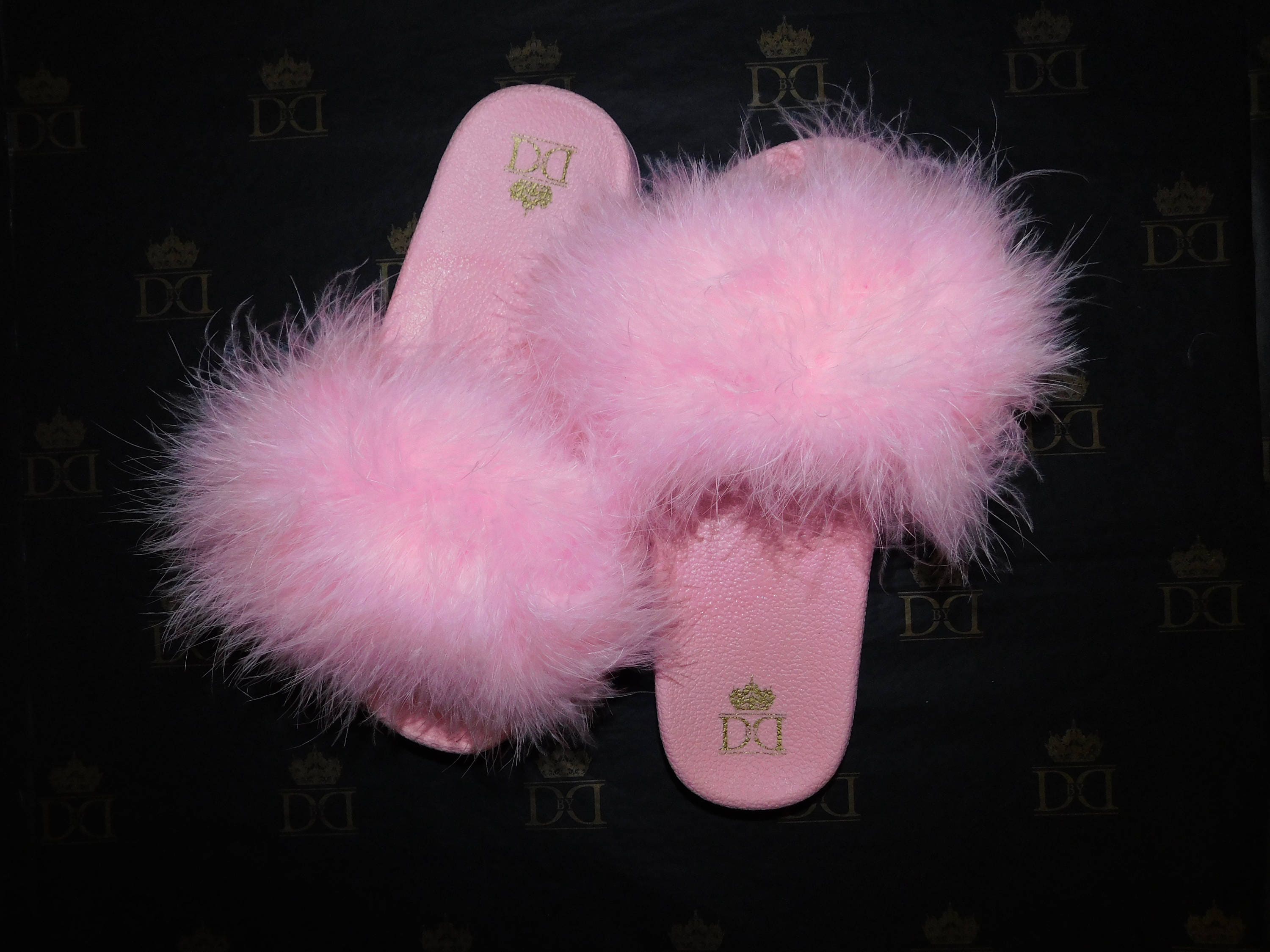 pink fuzzy slides