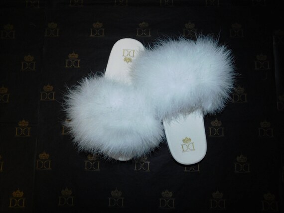 white fuzzy slides