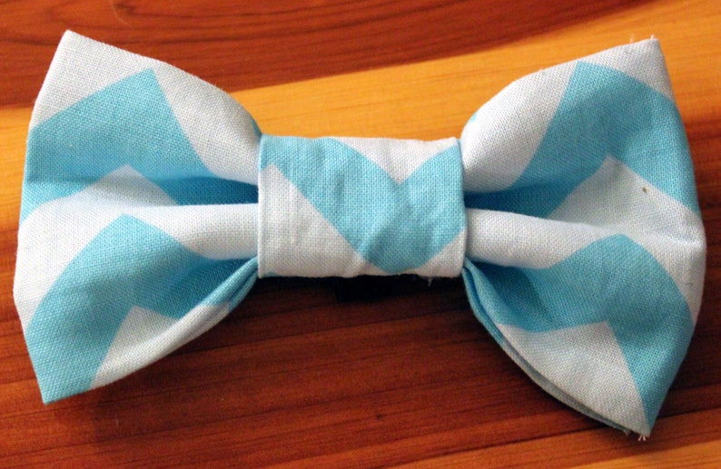 Blue Chevron Dog Bow Tie