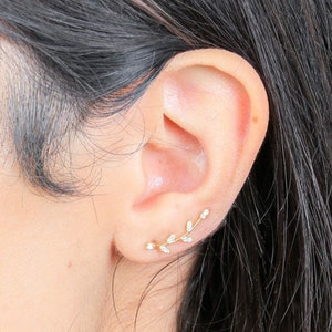 Olive leaf ear climbers ear crawlers ear climber earrings ear crawler earrings ear pins image 1