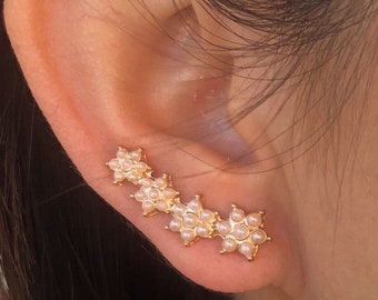 Romantic Bridesmaids Crystal Flower Ear Crawler Earrings Rose Gold Floral Earring Park Min Young Earrings Secretary Kim Floral Ear Jacket