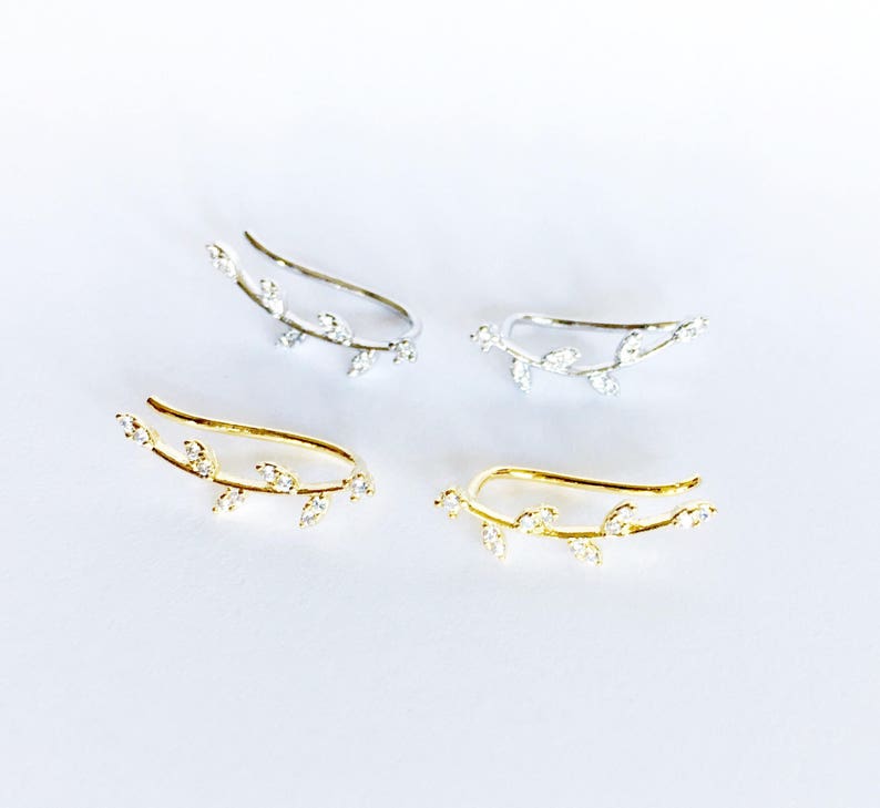 Olive leaf ear climbers ear crawlers ear climber earrings ear crawler earrings ear pins image 5