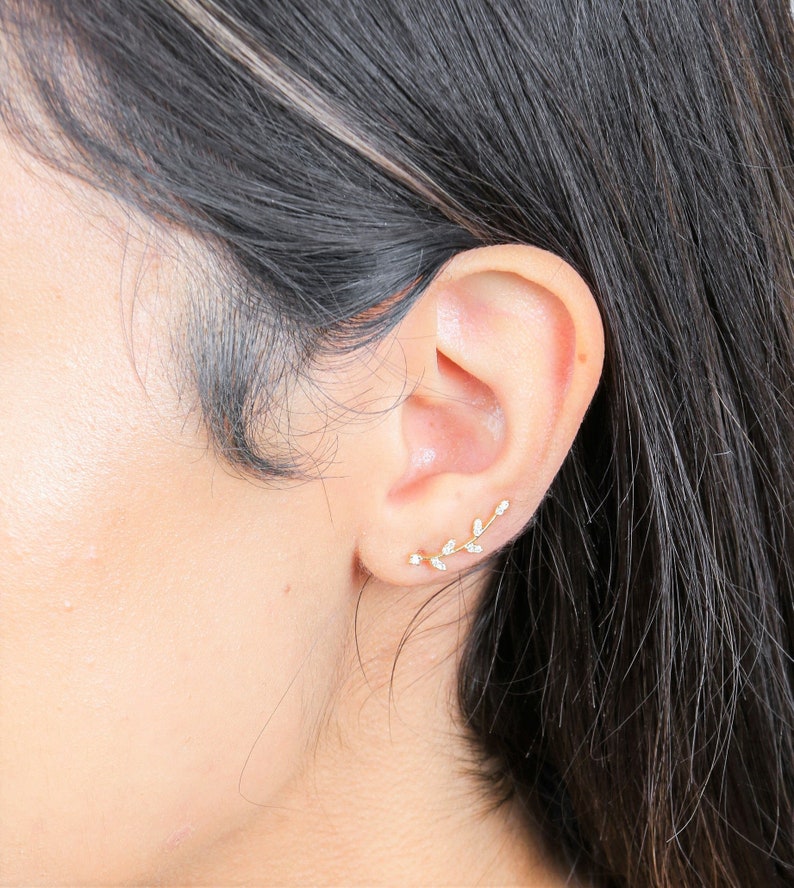 Olive leaf ear climbers ear crawlers ear climber earrings ear crawler earrings ear pins image 1