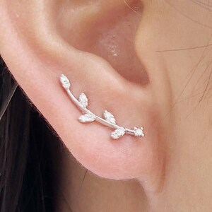 Olive leaf ear climbers ear crawlers ear climber earrings ear crawler earrings ear pins image 3