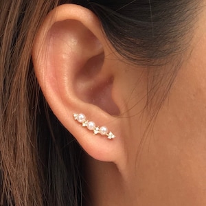 Pearl ear climbers | ear crawlers | ear climbers earrings | ear crawlers | ear pins | ear sweeps | ear crawler earrings | ear jackets
