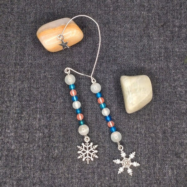 Snowflake Earring/Pierceless Earring/Wrap Earring - Striped Agate, Rose Quartz, and White Cat's Eye