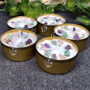 5 Ritual Love Spell Tea Candles with Heart Charm/Pendant - Amethyst, Rose Quartz, Aventurine