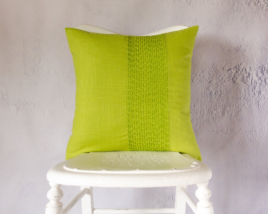 Lime Green Linen Textured Cushion Cover Handstitched Linen Etsy UK