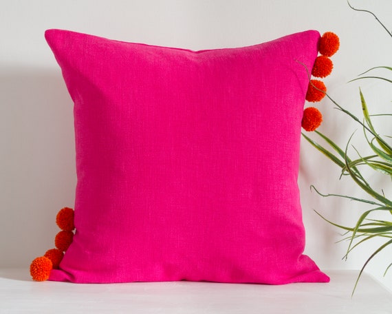 Bright Pink Linen Cushion Cover with 